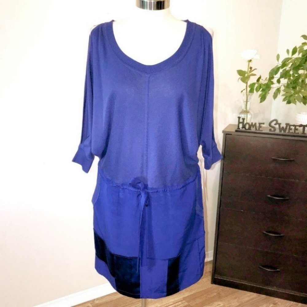 Anthropologie Cluny Patchwork blue Silk Dress size S new with tags - Picture 3 of 9
